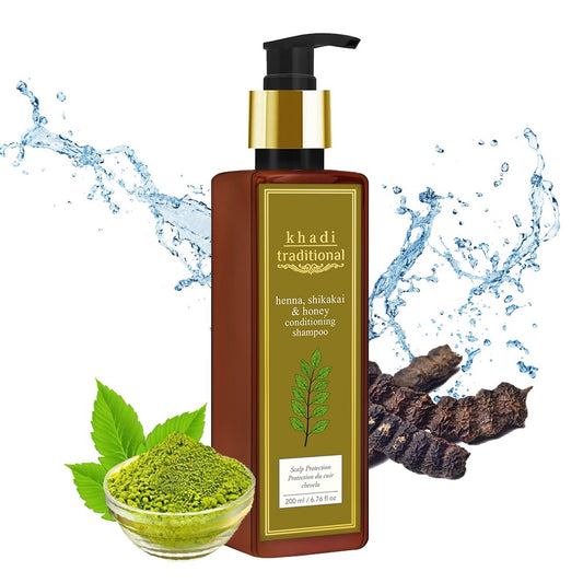 Champú acondicionador tradicional de henna, shikakai y miel Khadi