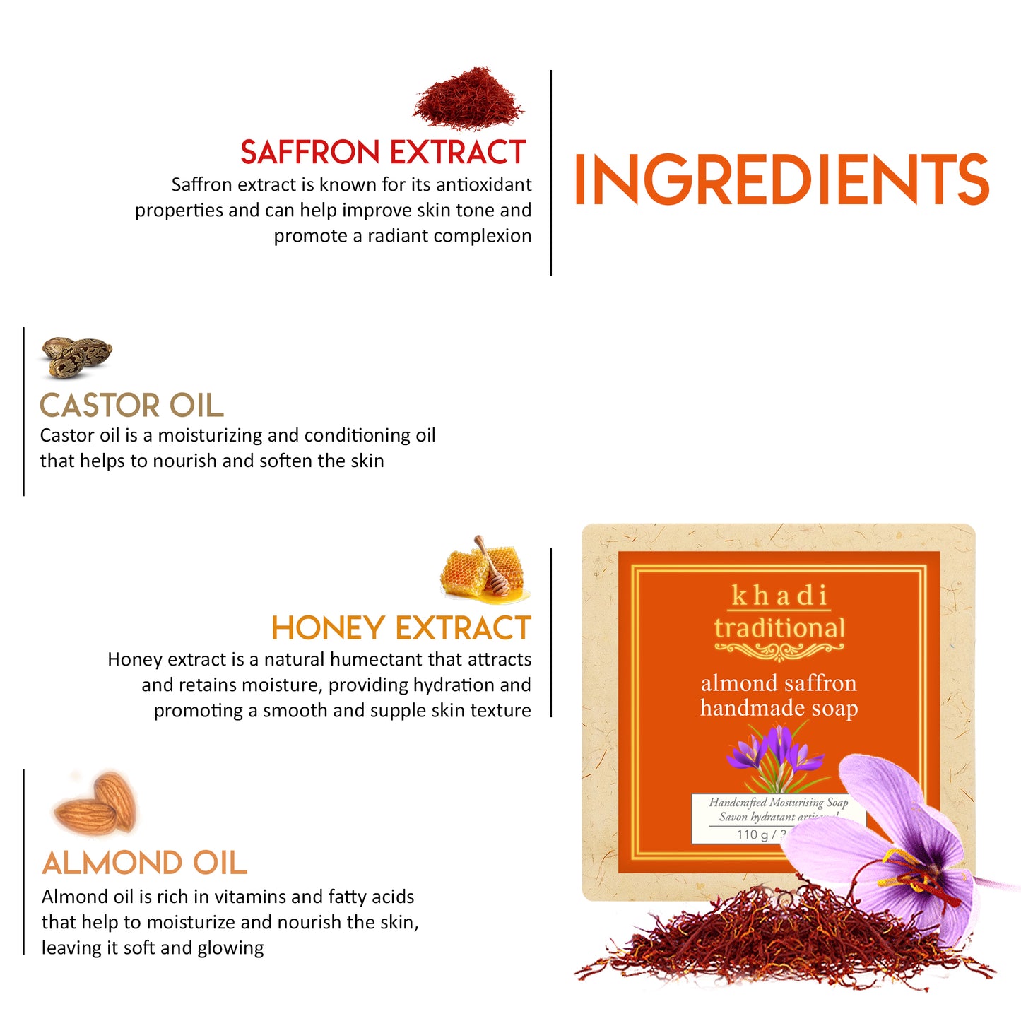 Khadi Traditional Almond Saffron Handmade Soap