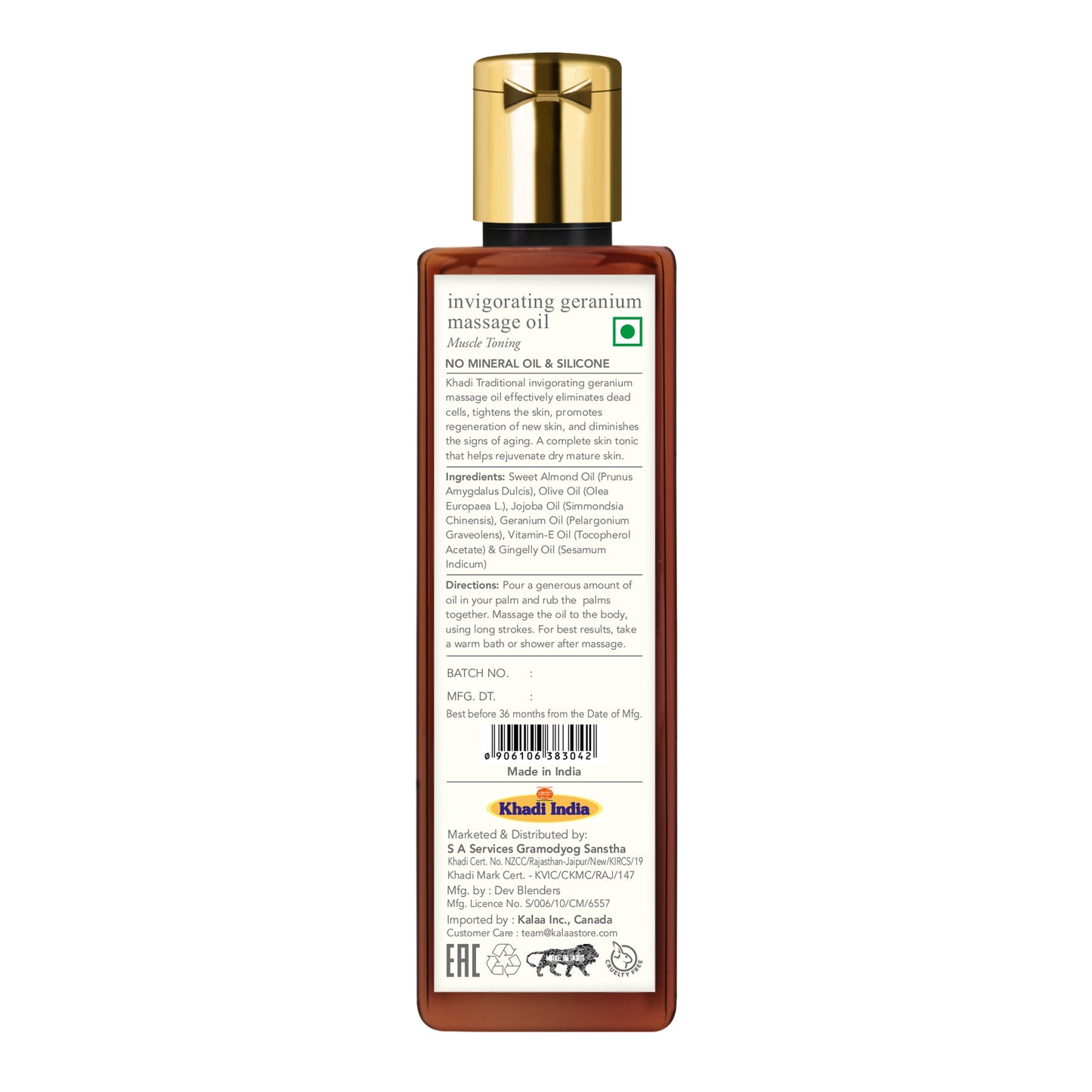 Aceite de masaje tradicional vigorizante con geranio de Khadi