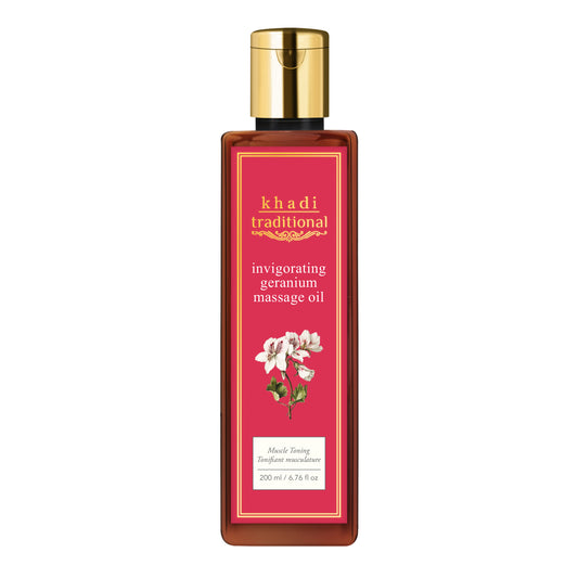 Aceite de masaje tradicional vigorizante con geranio de Khadi