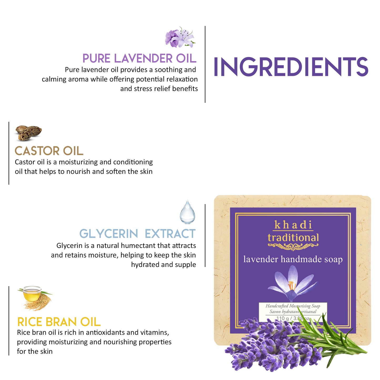Jabón artesanal tradicional de lavanda Khadi