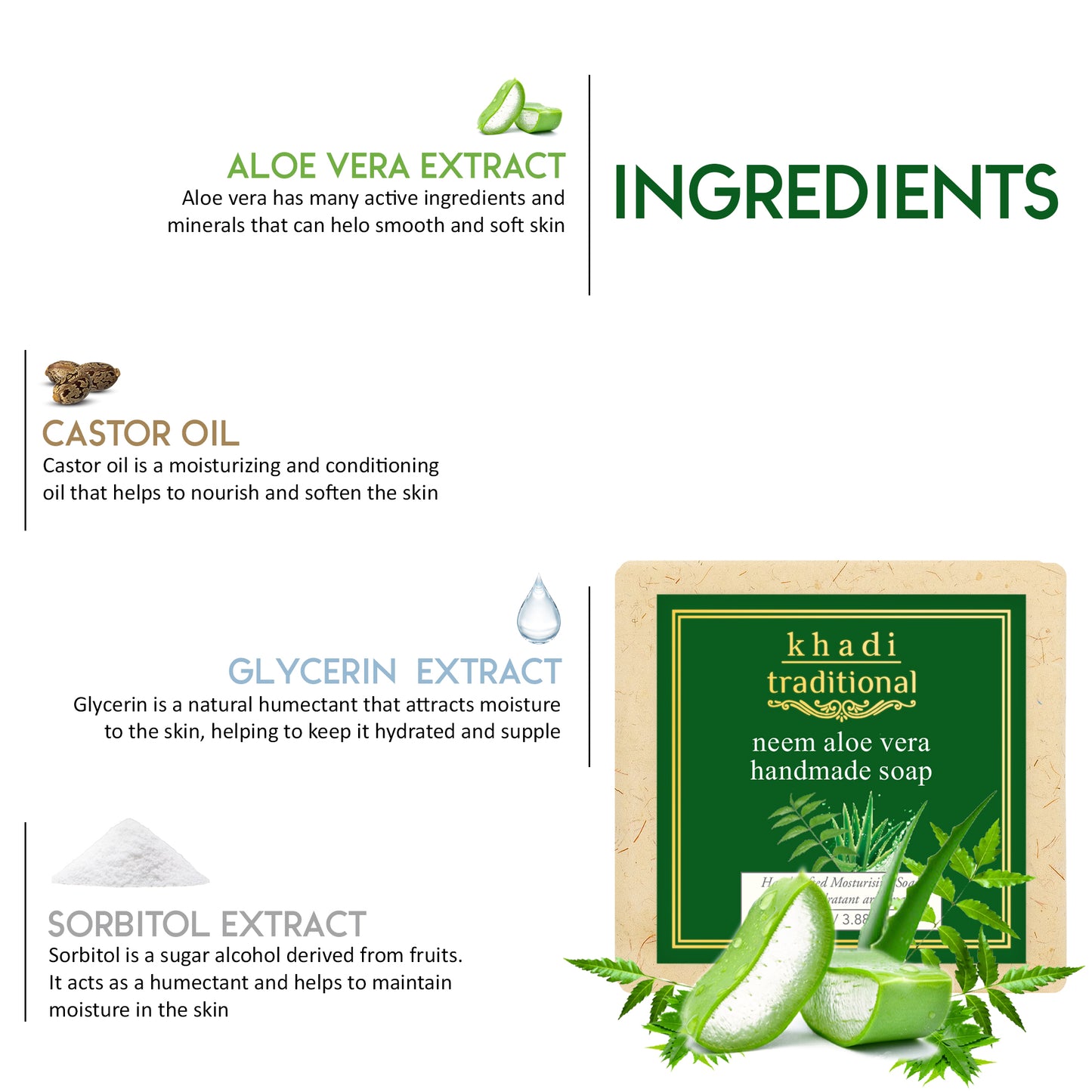 Jabón artesanal tradicional de aloe vera y neem de Khadi