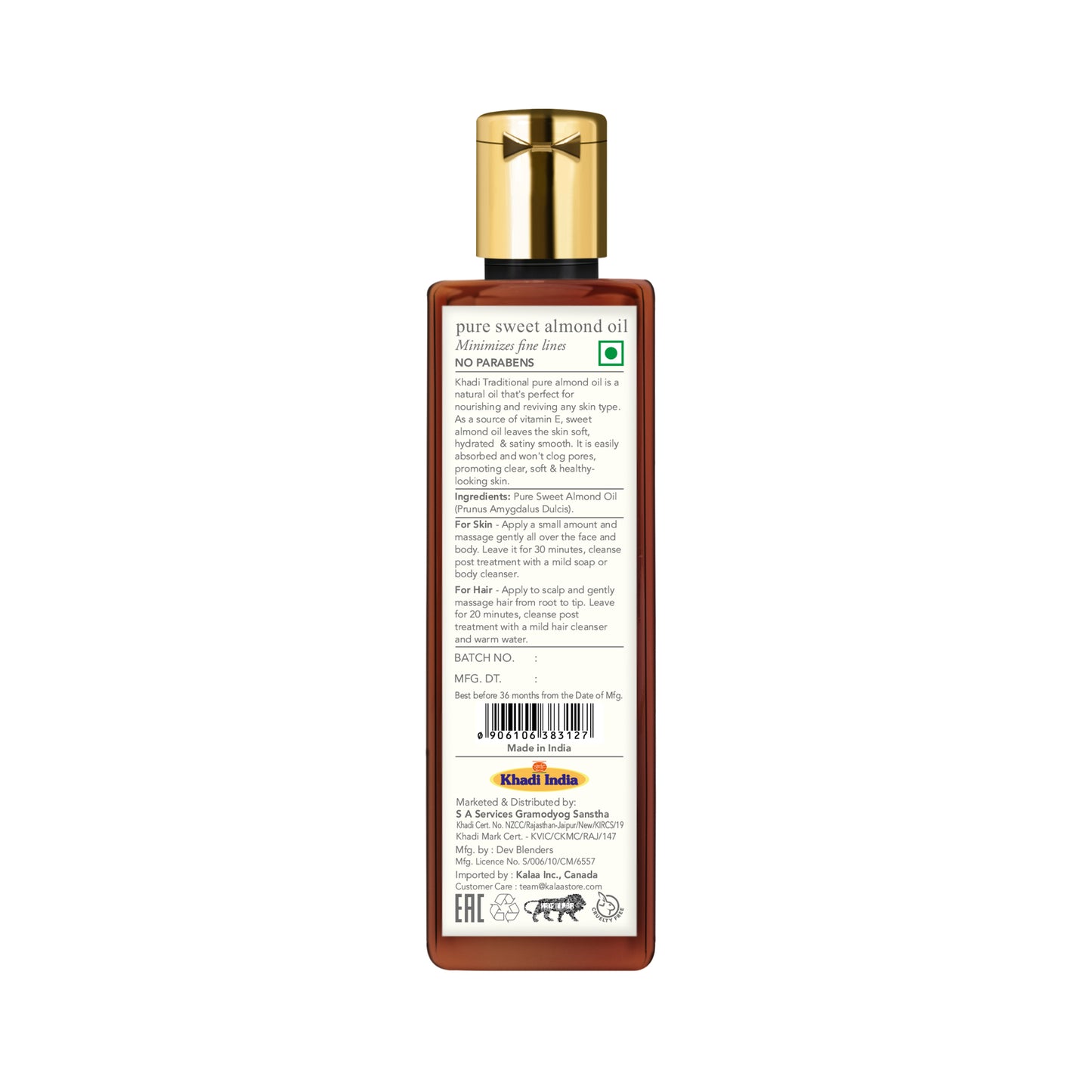 Aceite de almendras dulces puro tradicional Khadi