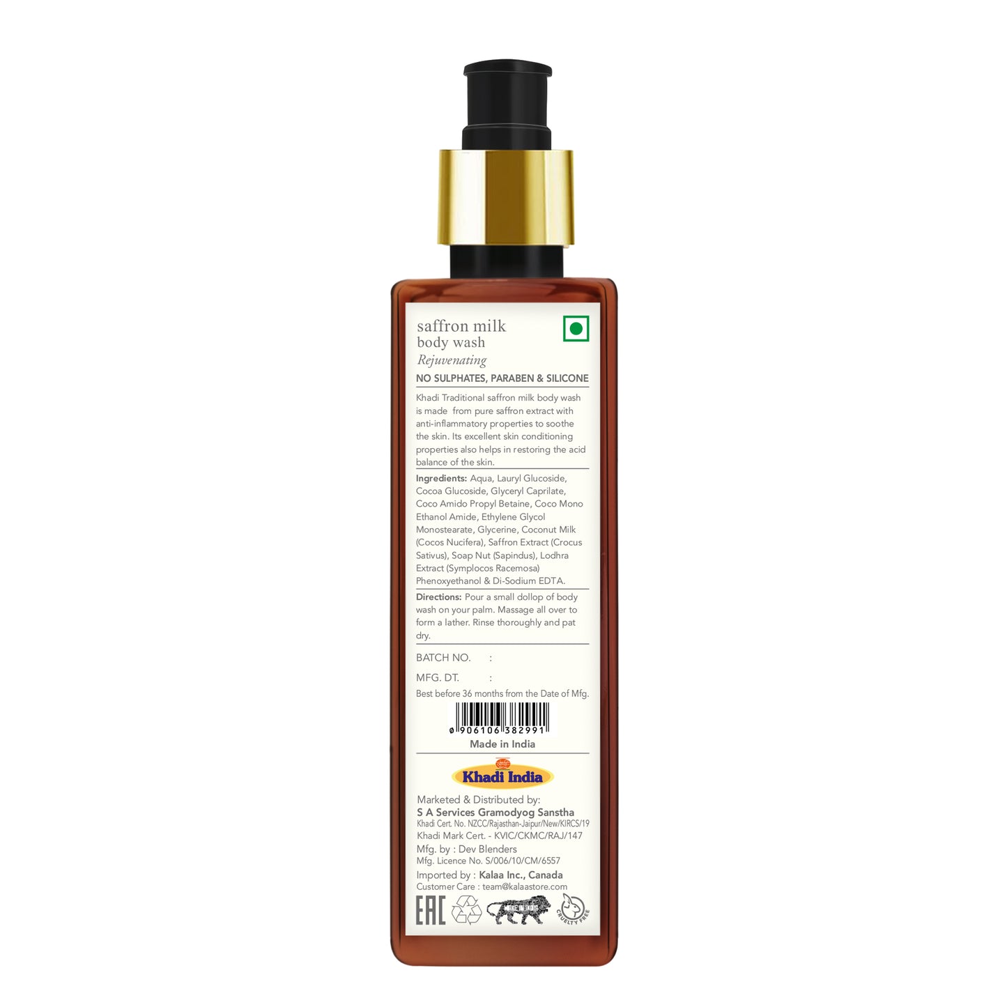 Gel de baño tradicional con leche de azafrán de Khadi