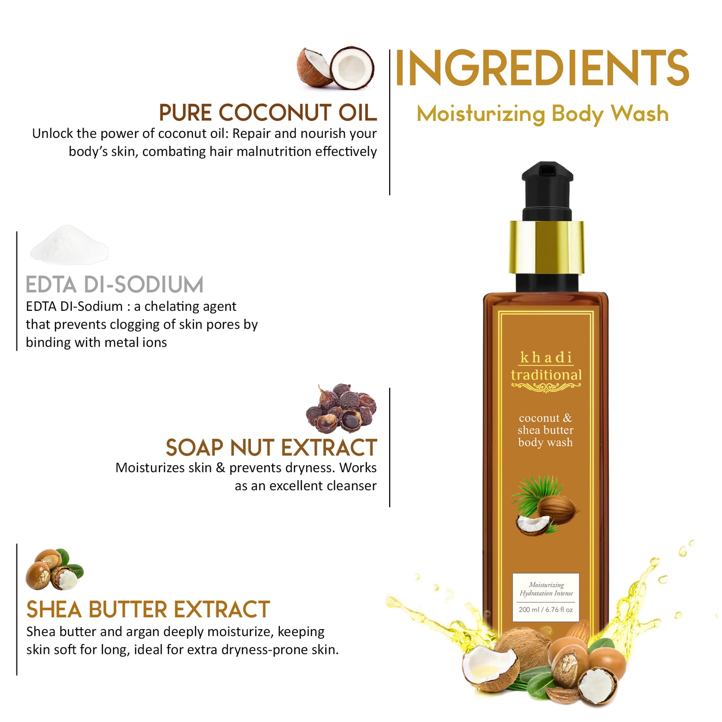 Gel de baño tradicional de coco y manteca de karité Khadi